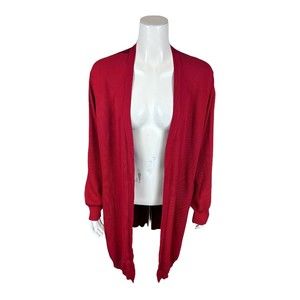 Truth + Style Petite Mixed Media Sweater Knit Duster with Satin Red PXL Size